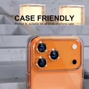 1-3Pcs Bling Glitter Diamond Metal Frame Camera For IPhone 17 Pro Max Air 17Pro Alloy Lens Tempered Glass Film Ring Cover Cap