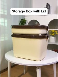 HOMSA Storage Box Stylish Acrylic Organizer with Cover and Handles Plastic Kit  Stackable Sealed Lid Househould