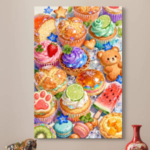 Kayou | 5D DIY Diamond Painting Kit Bear Cake Cup Artwork Full Drill Rhinestone Mosaic Wall Decor Craft Kit for Home Decor Gift