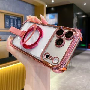 Tail Magnetic Ring Stand Case for iPhone 17 Pro Max 16 14 13 12 11 15 Plus Shockproof Holder Luxury Plating Soft TPU Clear Cover