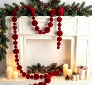 AA Christmas Round Beads Garland Decor for Home Office Events Catering - mixed ball size - high quality item - made of excellent fabric - reversible - decorative - excellent quality - excllent quality - fabric from abroad - classy and elegant - for