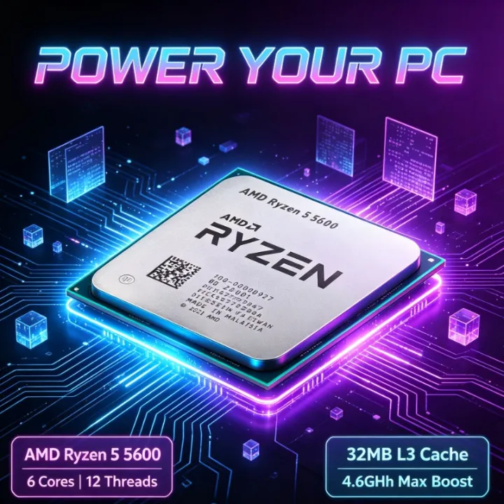AMD | R5 5600 Ryzen 5 5600 Desktop CPU 3.5GHz 6‑Core 12‑Thread 7NM L3=32M 100‑000000927 Socket AM4 Processor No Cooler