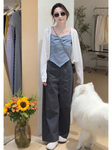 YUEZHONGWEI | Áo ba lỗ không tay màu xanh lam không đều thời trang mùa hè cho nữ áo khoác ngoài thanh lịch eo thon gọn không có dây đeo