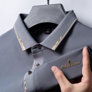 High-End Embroidered Short Sleeve Polo Shirt Casual Cotton Blend Fashion Urban Style Business Casual Turn-down Collar Mens T-shirt