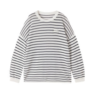 URLAZH | Leisurely Comfortable Black and White Stripe Round Neck Drop Shoulder Knitted Top