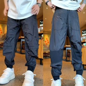 กางเกงทำงานชายผ้าตาข่ายระบายอากาศได้ดี ทรงหลวม ทรงฮาราจูกุ กางเกงขายาวทรงหลวมสบาย ๆ สำหรับฤดูร้อน