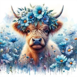 Huacan Diamond Painting Daisy Garland Highland Cow Diamond Embroidery Animal Flower Complete Kit Home Decoration