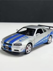 MAKEDA | 1:32 Scale GTR R34 Model Sports Car Toy Metal Diecast Doors Opened Exquisite Interior Sound Light Pull Back Decoration Supercars