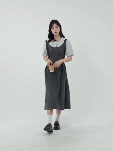 Đầm Dài Pháp Mùa Hè Cổ Tròn Giả Hai Mảnh Rộng Rãi