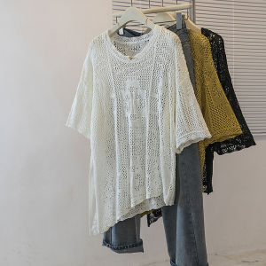 AIYITI | Lace Hollow Short Sleeve Womens Summer Plus Size Asymmetrical Top