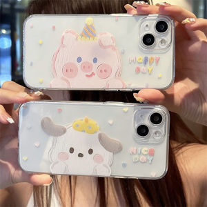 เคสโทรศัพท์ลายหมูและสุนัขน่ารัก ปกป้องเต็มจอ สำหรับ Apple 16promax iPhone 15 ลายการ์ตูน 14plus รุ่นใหม่ 13 คู่ 12mini ใส 11 บุคลิกภาพ 17 นุ่ม XR 8/7/6 ครอบเต็มจอ