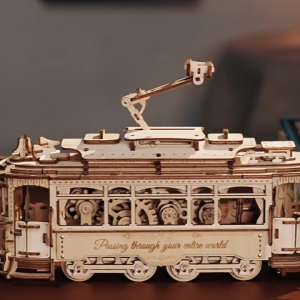 若态若客有轨电车儿童玩具汽车仿真木质拼装模型立体积木礼物