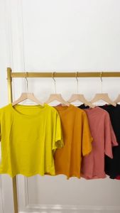 Atasan Polos Batwing Crop Lengan Pendek Wanita & Kaos Spandek Rayon Lembut