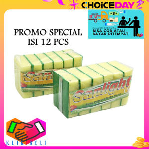Klik-Beli (PROMO SPECIAL ISI 12 PCS) Sponge Cuci Piring Sanlight Spons 2 Sisi Kuning Hijau Satuan Halus Kasar Spon Bantal Dapur