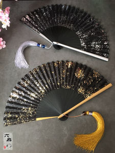 จีน ผ้าไหม พัดลม Gold และ Silver พื้นผิวพ่น 6 นิ้วการถ่ายภาพคลาสสิก Retro กรอบไม้ไผ่ ผู้หญิง ชุดฮั่นฝู ชุดกี่เพ้า พัดลมพับ