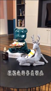 【SG STOCK】 Luxury Bear Ceramic Ornament Creative Corridor Key Storage Ceramic Rabbit Model Wine Holder Ornament Living Room