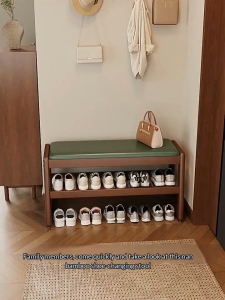 Bamboo Shoe Stool Cabinet Shoe Rack Stool Storage Modern Storage Stool Cushion Shoe 2Layer Cushion Shoe Bench
