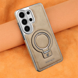 360 ° Rotating Bracket Leather Case For Samsung Galaxy S26 S24 S23 S25 Ultra S25Edge Wireless Charging Phone Protect Back Cover