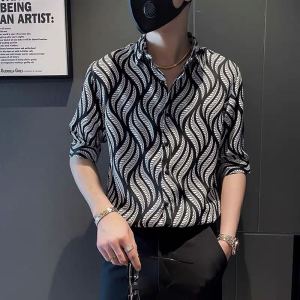 MPJ Flower shirt mens Ice silk Half-sleeved Summer tide brand Polo Shirts Ins ruffian handsome mens shirt design sense niche top