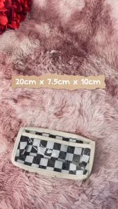 [ABS] Transparent PVC Black And White Pencil Case Leather Stylish Checker Board Pattern Kotak Pensil Luas Corak Kotak Hitam Putih