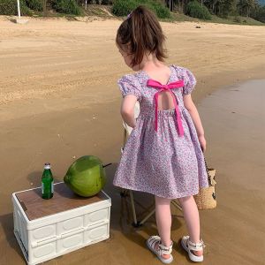 เดรสเด็กผู้หญิงเด็กผู้หญิงกับดอกไม้เดรสแขนสั้นฤดูร้อนชุดเดรสสไตล์เกาหลีเปิดหลังเด็กเล็กเด็กผู้หญิงไซส์90-140 0210