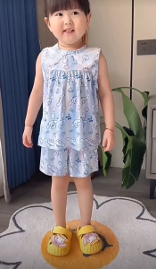 Girls Ice Silk Pajama Set kids Sleeveless pyjamas set Girl Kuromi Sleepwear Children doll collar pajamas my melody C141