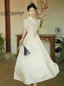 COCOEPPS New dresses for women cheongsam 2024 female summer young temperament girl national style French retro long elegant dress 旗袍连衣裙改良2024