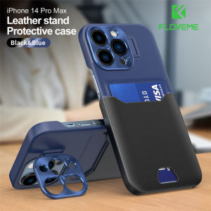 FLOVEME PU Leather Card Slot Barcket Phone Case For iPhone 14 13 12 Pro Max Plus 13 12 Mini Metal Camera Protection Shockproof Back Cover For iphone 14 13 12