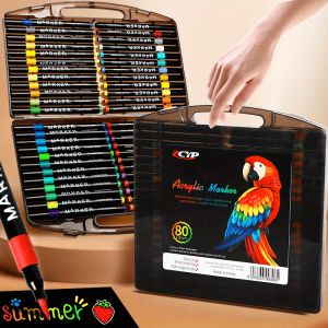 Professional Art Use 24-Color Acrylic Paint Markers Dual-Tip Fine and Brush Tip Pens Suitable for Stone Wood Calligraphy
