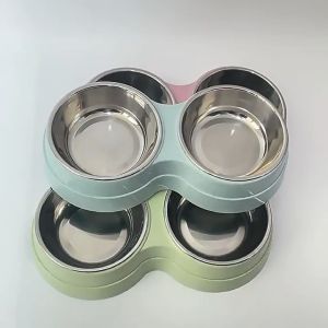 Tempat Makan Minum Hewan Kucing Anjing Stainless Steel Double Bowl