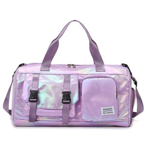 Holographic Glamour Duffel Bag - SpaciousStylish Shoulder Tote with Shoe Compartment for Effortless Weekend Escapes -