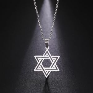 Jewish Bible Stainless Steel Hexagram Chain Necklace Women Men Cutout Star of David Hexagon Choker Necklace Mezuzah Jewelry