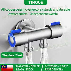 TIHOLE 304 Stainless Steel 1 Into 2 Out Two way Angle Valve Kitchen Bathroom Toilet Premium bidet double head shower tap faucet 2 way basin washing machine water tap wall
