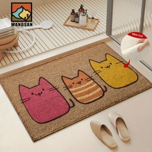 VIKAMA Thảm Mèo Dễ Thương Thảm Trải Sàn Mềm Mại Chống Trơn Trượt Cho Trong Nhà Ngoài Trời Lối Vào Phòng Tắm Thảm Cửa Trang Trí Nhà Polyester Chống Phai Màu