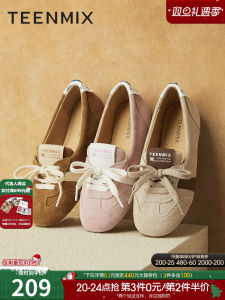 Teenmix Retro Flat Bottom Mary Jane Shoes Womens Slip-On Casual Shoes Spring New Style round Toe Rubber Outsole Pig Skin