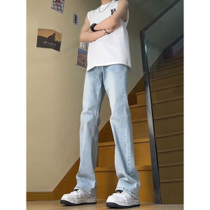 กางเกงยีนส์ทรงตรงสีดำ ทรงหลวม ทรงขาบานเล็ก กางเกงยีนส์ทรงตรงสำหรับผู้ชาย สไตล์ฮิปฮอป สไตล์อเมริกัน ฤดูร้อน 2025 กางเกงยีนส์ทรงตรง