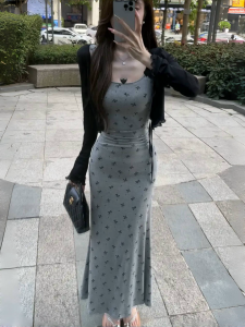 สไตล์ฝรั่งเศส ปมผีเสื้อ ไม่มีสาย เดรส ชุดคลุมป้องกันแสงแดด ผู้หญิง ฤดูร้อน ทันสมัย สวย เดรส ชุดสองชิ้น