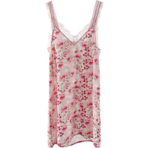 XEXZ | ชุดนอนผู้หญิงผ้าไหม ชุดนอนฤดูร้อน 2025 ชุดนอนแขนกุดคอวีลายดอกไม้ ชุดนอนสำหรับใส่ในบ้านและกลางแจ้ง