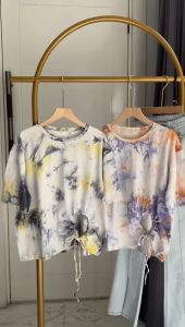 ●ECLAIRE● 043 Tshirt Kaos Oversize Shortsleeves Lengan Pendek Tie-dye Abstrak Serut Korea Kasual Santai Liburan Import 71005