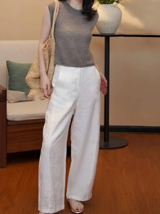 Shalldoer | Chic Summer Womens Knitted Vest And Straight Leg Pants Set Solid Color Sleeveless Casual Wear Two Piece Ensemble