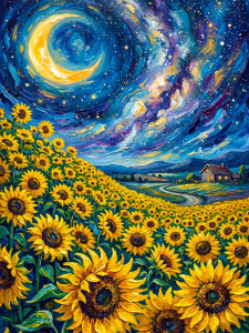 Huacan New Arrivals Diamond Painting Starry Sky Sunflower Field Diamond Embroidery Flower Landscape Decorative Paintings