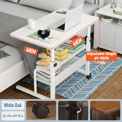 Adjustable Height with Wheels Desktop Sofa Bedside Table Multifunctional Desktop Laptop Desk Portable Mobile Computer Desk Sofa Side Table