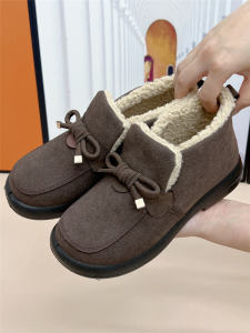 Old Beijing Cotton Shoes Womens Winter Warm Fleece Anti-slip Casual Bean Shoes Easy-to-wear Mom Shoes Flat Heel round Toe