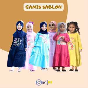 Gamis Kaos Anak Aplikasi Sablon Mix Warna Size 2-8Tahun