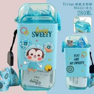 Bình Nước tritan BPA Free CHÍNH HÃNG DIS-NEY Elsa/Olaf/Mickey/Minnie/Donald kèm Ống Hút có dây đeo dung tích 280ml
