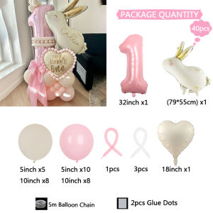 54pcs Easter Rabbit Balloon Pink Number Birthday Balloon Set Cartoon Animal Theme Party Decoration Festival Decoration Supplies