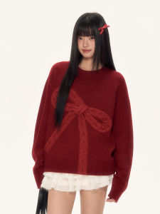 Weekend hub | Áo Sweater Cổ Lọ Đỏ Dây Nơ Mềm Mại Thoải Mái