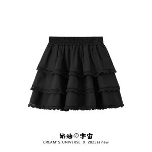 Ballet Style Ruffle Hem A-Line Mini Skirt Women Sweet Small Size Elastic Waist Puffy Short Skirt Korean Style Breathable Skin-Friendly