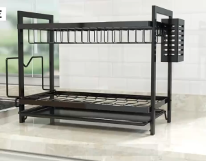 2/3-Tier Carbon Steel Kitchen Dish Rack with Drainer Dish Drying Shelf Plate Rack Tableware organizer Kitchen Countertop Plate Organizer Storage Shelf Rack#ZWL05#ZWL01#CF019
