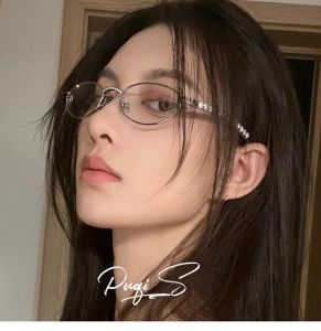 Retro Oval Frame Shinny Diamond Glasses for Women Korea Ins Jennies Same Sun Glass